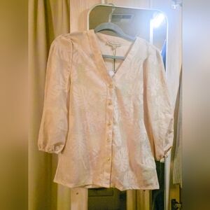 Elegant Beige V-Neck Blouse